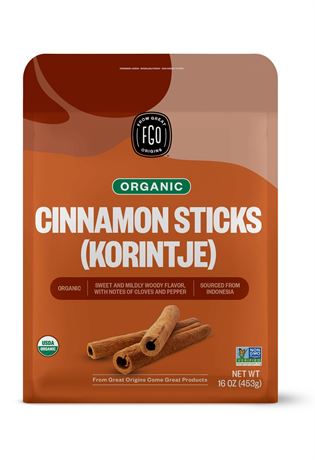 FGO Organic Cinnamon Sticks Whole, 16oz Bulk Resealable Pouch, 100+ Sticks, 2