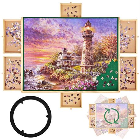 1500 Pieces Rotating Wooden Jigsaw Puzzle Board, 27"x35" Puzzle Board with 6