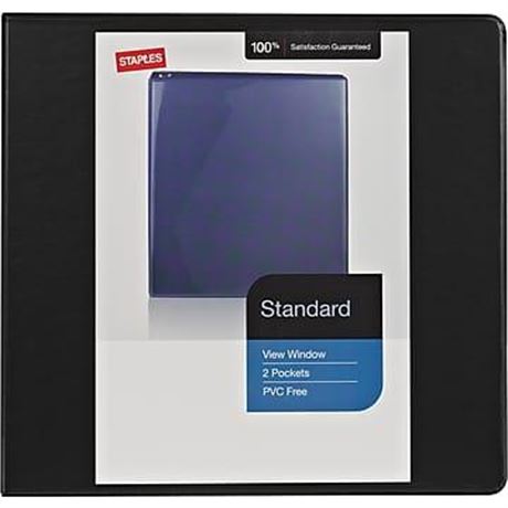 Staples 5" 3-Ring View Binder, D-Ring, Black (55441/26359)