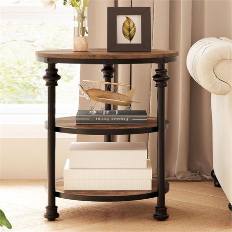 IDEALHOUSE End Table 3-Tier Round Side Table Living Room Accent Table with