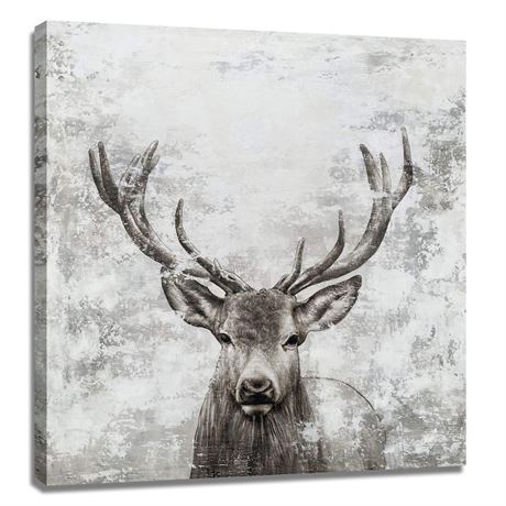 BATRENDY ARTS Red Deer Canvas Wall Art Rustic Elk with Big Antlers Hand Painted