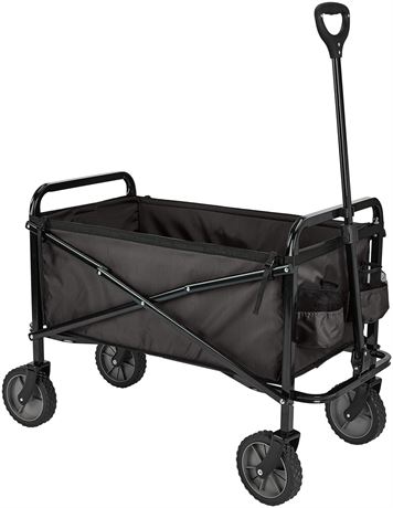 Amazon Basics Collapsible Folding Outdoor Utility Wagon with Cover Bag, Black