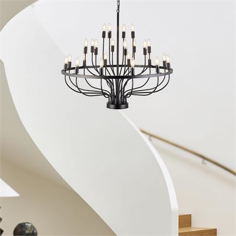 XILICON Black Larger Chandelier 24 Lights Industrial Vintage Ceiling Hanging