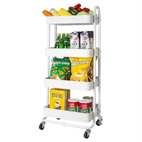 OFFSITE elabo 4-Tier Metal Mesh Utility Rolling Cart, Storage Organizer Trolley