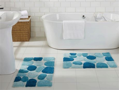 Chesapeake Pebbles 2 pc Arctic Blue Bath Rug Set (20"x32" & 20"x32")