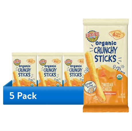 (5 pack) Earth's Best Organic Teething Crunchy Sticks Cheddar Cheese Puffed