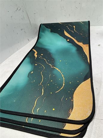 Kitchen Rugs and Mats Non Skid Washable, Green and yellow Marble Kitchen Rug