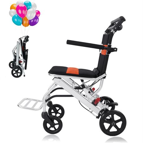 Portable Folding Wheelchair, Travel Wheelchair with handbrake, Ultra-Light