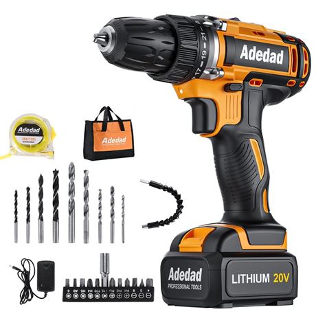 12VCordless Drill Set, Power Drill Kit w/1 Battery and Charger, Torque Drill,