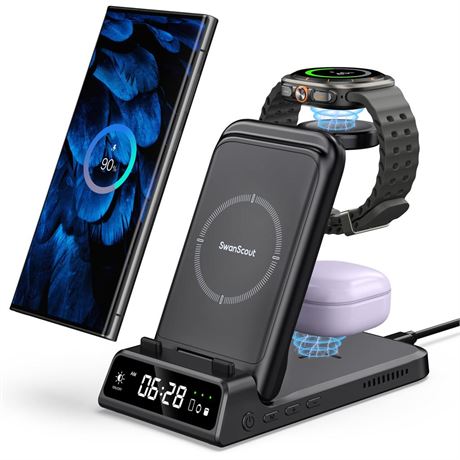 Charging Station for Samsung S24 Ultra Watch 7 Ultra, SwanScout 703S, Wireless