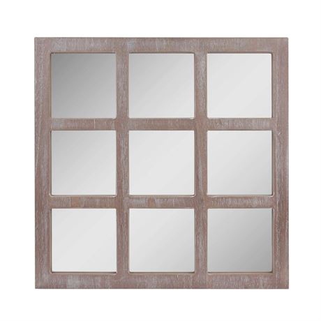 Stonebriar 23.5" x 23.5" Square Worn White 9 Window Pane Hanging Wall Mirror