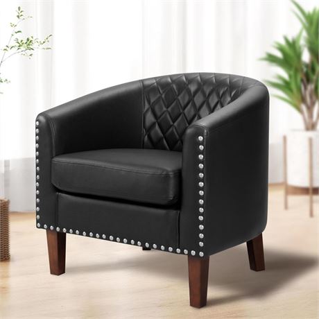 PrimeZone Barrel Chair, Comfy Accent Chair, Faux Leather Living Room Chairs