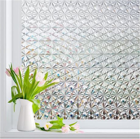 Window Privacy Film Stained Glass Window Film:3D Rainbow Diamond Prism