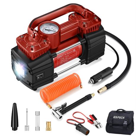 GSPSCN Heavy Duty Tire Inflator 12V Portable Air Compressor Pump 150PSI | 6X