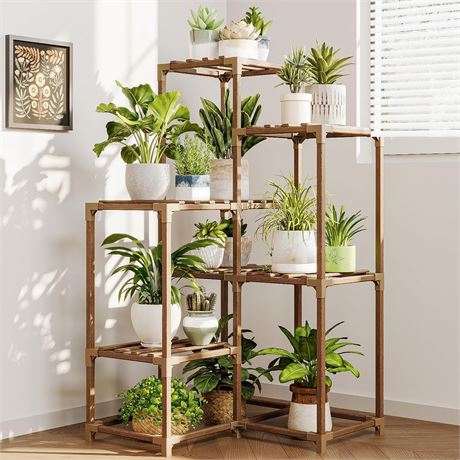 Bamworld Plant Stand Indoor Plant Shelf Outdoor Corner Wood Plant Table 7 Pots