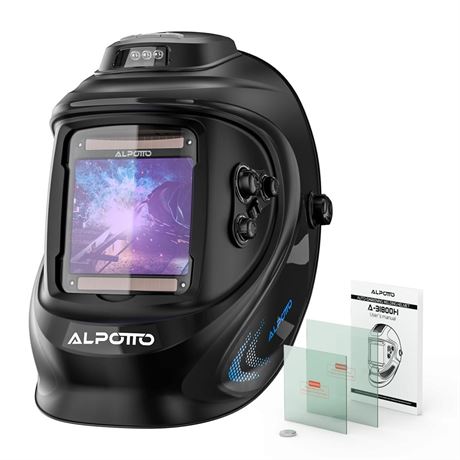 Alpotto 1/1/1/1 True Color Large Viewing Welding Helmet with Fan and Light,Auto