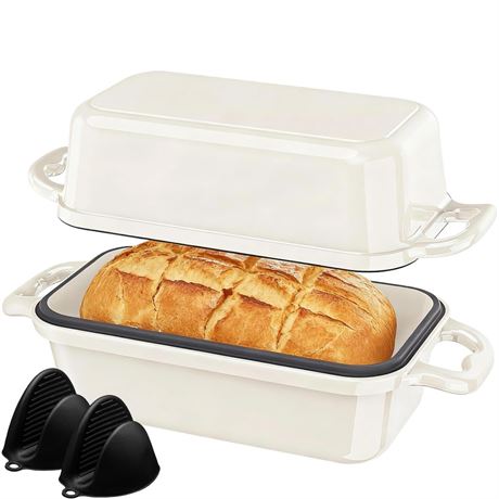 Enameled Cast Iron Sourdough Bread Dutch Oven, Cast Iron Loaf Bread Pan for