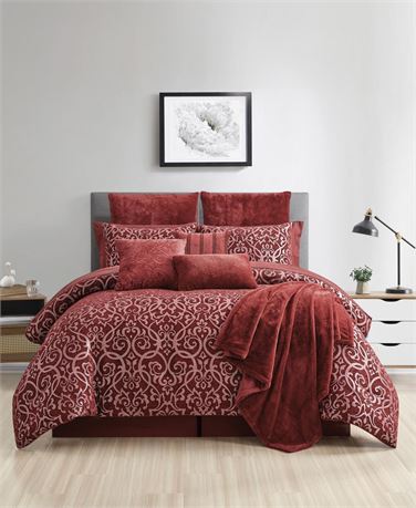 Sunham Daphne 14-Pc. Comforter Set, Queen, Created for Macy's - Burgundy