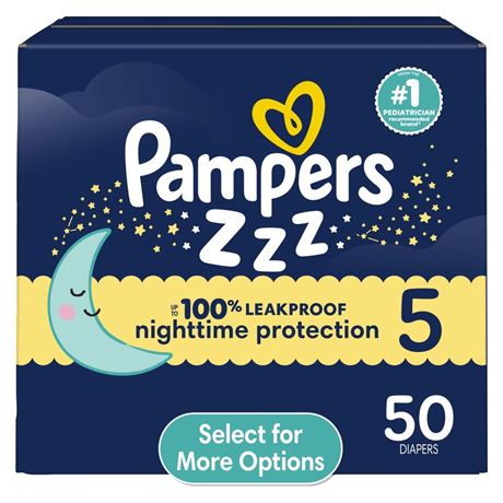 Pampers Swaddlers Overnight Zzz Baby Diapers Size 5, 50 Count (Select for More