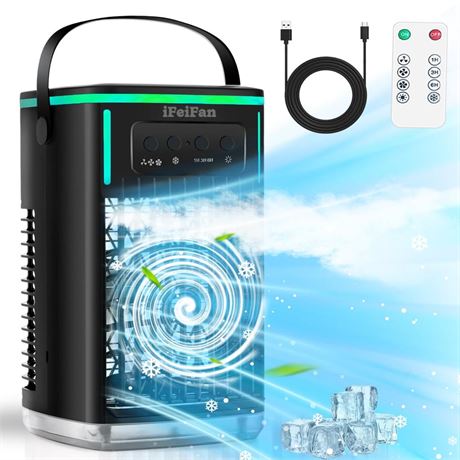 Portable Air Conditioners, Evaporative Air Cooler w/Remote, 1500ml Tank, 3 Wind