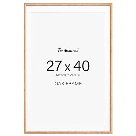 Fun Memories 27x40 Poster Frame, Solid Oak Wood Picture Frames, Modern Photo