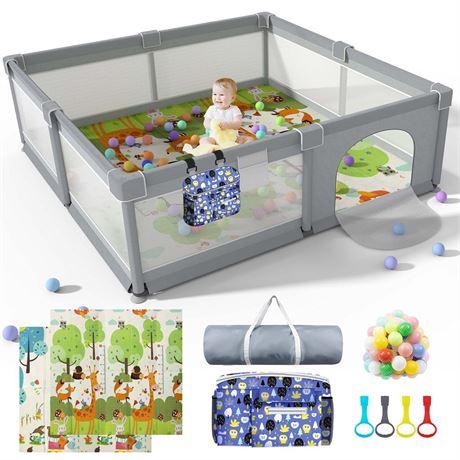 LUTIKAING 79"x71" Baby Playpen with Mat, Safe Playpen, Play Pen for Babies and