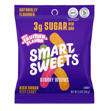 SmartSweets Sour Gummy Worms, Gluten Free Gummies, Healthy Snacks for Adults &