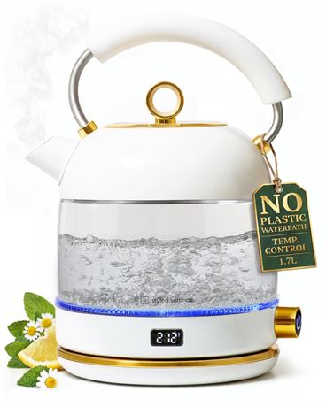 White Electric Tea Kettle with Temperature Control - 1500W Fast Hot Water