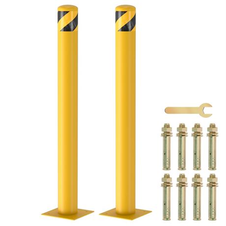 2 Pack Steel Safety Bollard, 42 in Parking Security Bollards Posts | Yellow