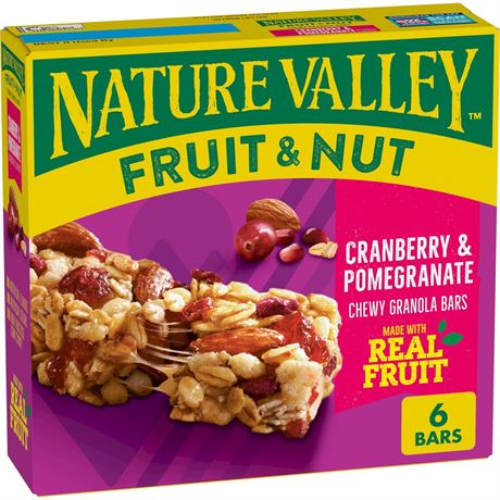 Nature Valley Chewy Fruit & Nut Granola Bars, Cranberry Pomegranate, 6 Bars,