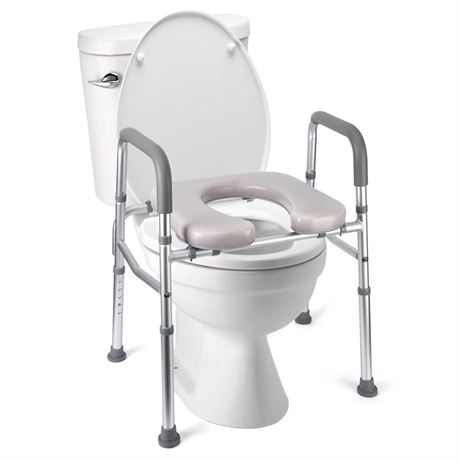 Raised Toilet Seat, 350LB Stand Alone Homecare Commode Bathroom Assist Frame
