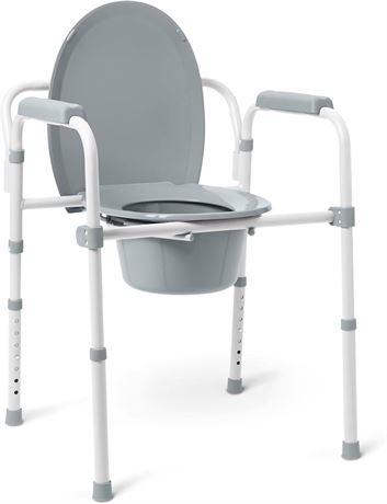 Medline 3-in-1 Steel Bedside Commode, Elongated Seat, Sturdy Folding Frame, 7.5