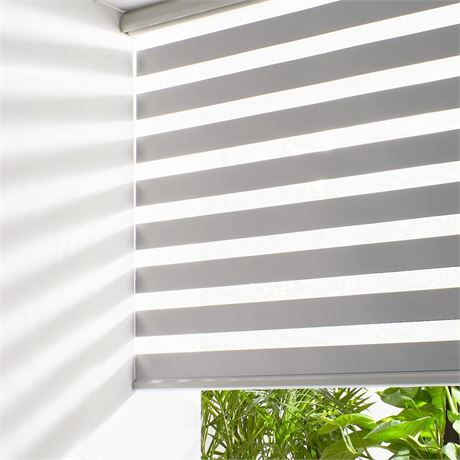 Persilux Cordless Zebra Blinds for Windows Shades (35.5" W x 64" H, Grey) Dual