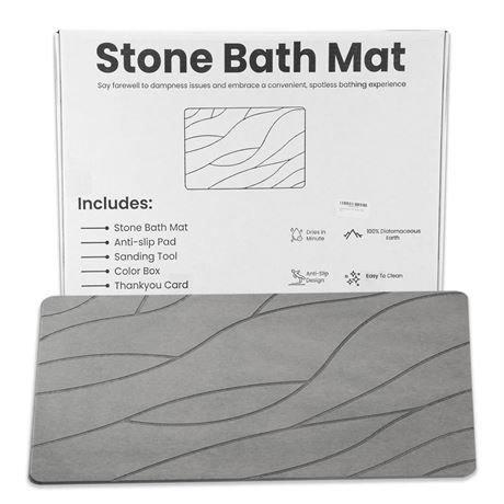 Stone Bath Mat, Diatomaceous Earth Mat, Non-Slip Super Absorbent Quick Drying