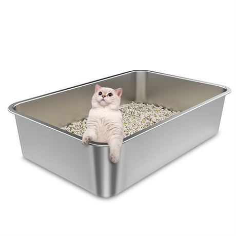 Stainless Steel Cat Litter Box, XL Large Metal Kitty Litter Box with High