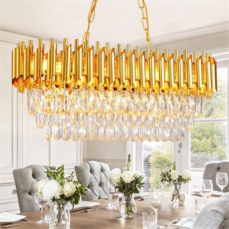 Modern Crystal Chandeliers for Dining Room 8-Light Gold Crystal Chandelier