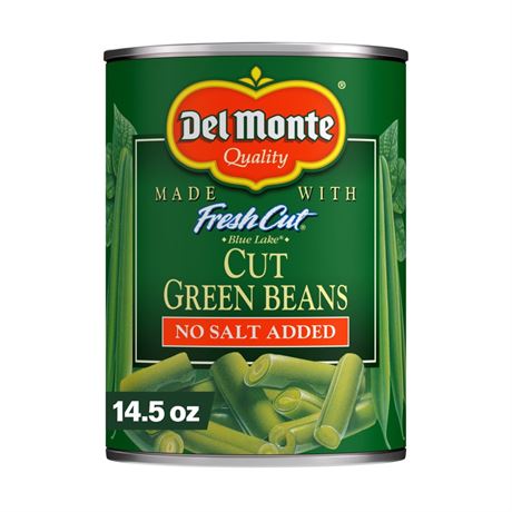 Del Monte No Salt Added Cut Green Beans, Canned Vegetables, 14.5 oz Can (2PACK)