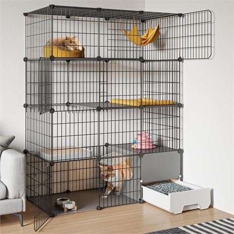 Oneluck Cat Cage with Litter Box,4-Tier DIY Cat Enclosures Large Playpen