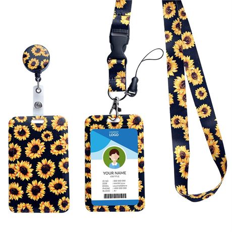 Personalized Vertical ID Badge Holder with Detachable Neck Lanyard Strap,