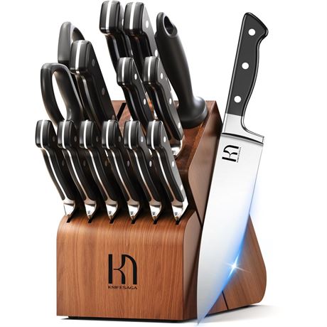 Knife Set, 15 Pcs Kitchen Knife Block Set, Enduring Razor-Sharp Japanese High