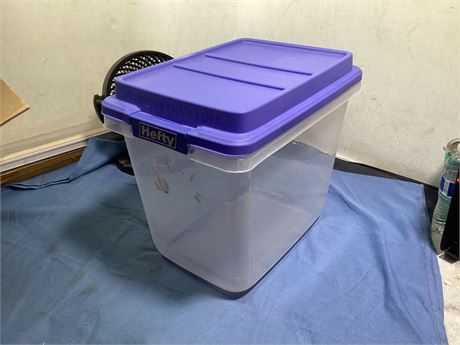 72 Quart Large Clear Plastic Storage Bin with Blue Hi-Rise Latching Lid,