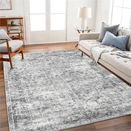 Area Rug 6x9 Washable Rug Gray Vintage Rug Traditional Floor Cover Thin Rug