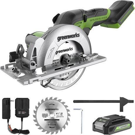 Greenworks 24V Brushless 4.5" Mini Circular Saw Kit, 6500 RPM Compact Cutting