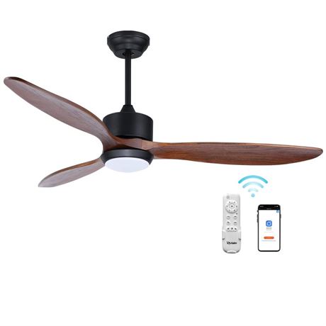 OFFSITE LOCATION Ovlaim 52 Inch Solid Walnut Wood Ceiling Fans with Lights Remot