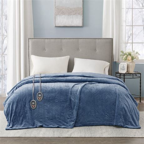 Beautyrest Heated Plush Solid Microlight Blanket, Twin, Sapphire Blue