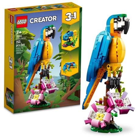 LEGO Creator 3 in 1 Exotic Parrot to Frog to Fish Animal Figures Building Toy,