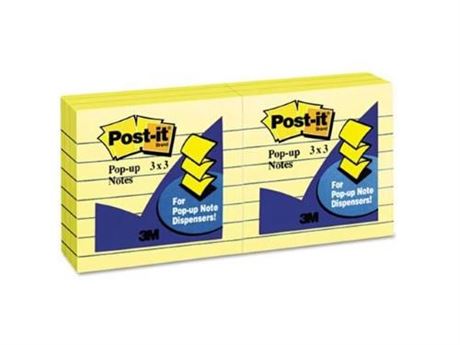 Post-it Dispenser Pop-up Notes  3 in X 3 in  Canary Yellow  Lined  6 Pads