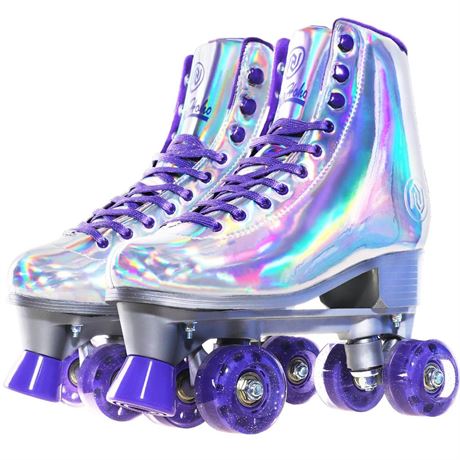 JajaHoho Roller Skates for Women, Holographic High Top PU Leather Rollerskates,