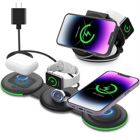 Foldable Wireless Charger 3 in 1,Wireless Charging Station for Multiple