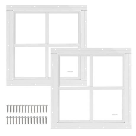 2 Pack 12" x 12" White Shed Window with Tempered Glass Household Windows with